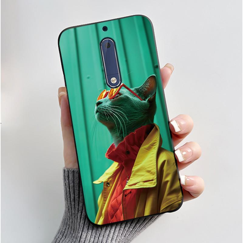 Чехол Для Nokia 5 Эстетичный Модный Милый Кот Мультяшный Черный Мягкий ТПУ Чехол для Телефона Для Nokia 5 Чехол-Бампер TA-1053 TA-1024