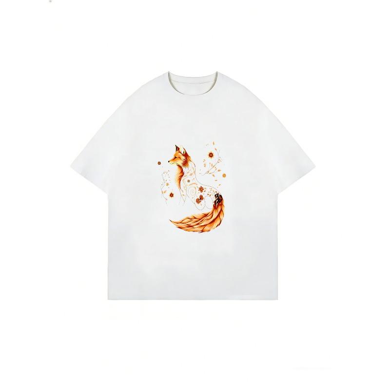 Женская повседневная футболка с цветочным принтом белой лисы, летний топ для повседневной носки