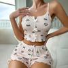 Women 2 Piece Pajama Set Printed Sleeveless Cami Crop Top And Shorts Sleepwear