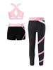Kids 3 Piece Dance Outfit Tracksuit Girls Cross Nack Tank Sport Bra with Yoga Pants Leggings Ballet Shorts Set