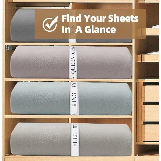 Bed Sheet Organizer Bands,Sheet Organizer and Storage for Linen Closet -Bed Sheet Bands for Organizing-Sheet Labels for Bedding,Elastic Bands for