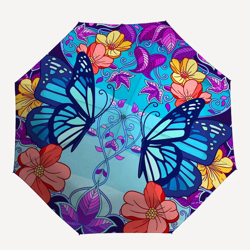 1pc Butterfly Floral Mandala Design Umbrella with Plastic Handle,Vibrant Cartoon Pattern,Multi-functional UmbrellaPT134