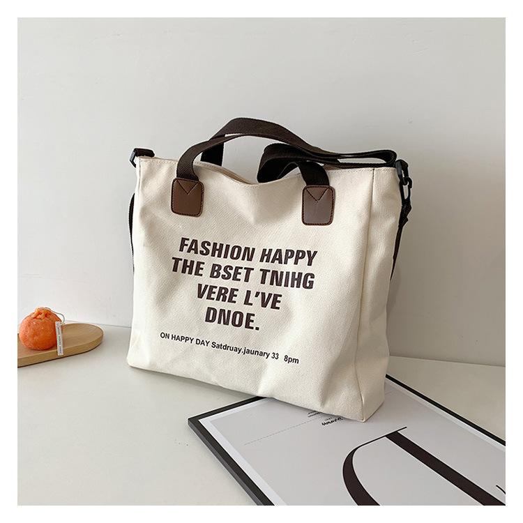 Простая холщовая повседневная сумка большой вместимости женская 2025 новая ленивый стиль на одно плечо модная сумка-тоут с принтом в виде букв