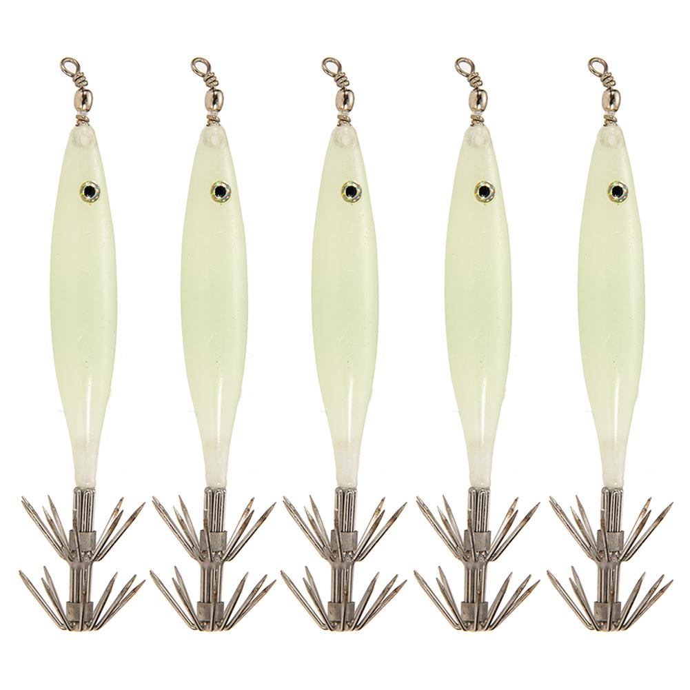 5Pcs Luminous Squid Lure Night Fishing Lamp Hook Rustproof Cuttlefish Attracting Lure Double Hook for Seawater Fresh Water