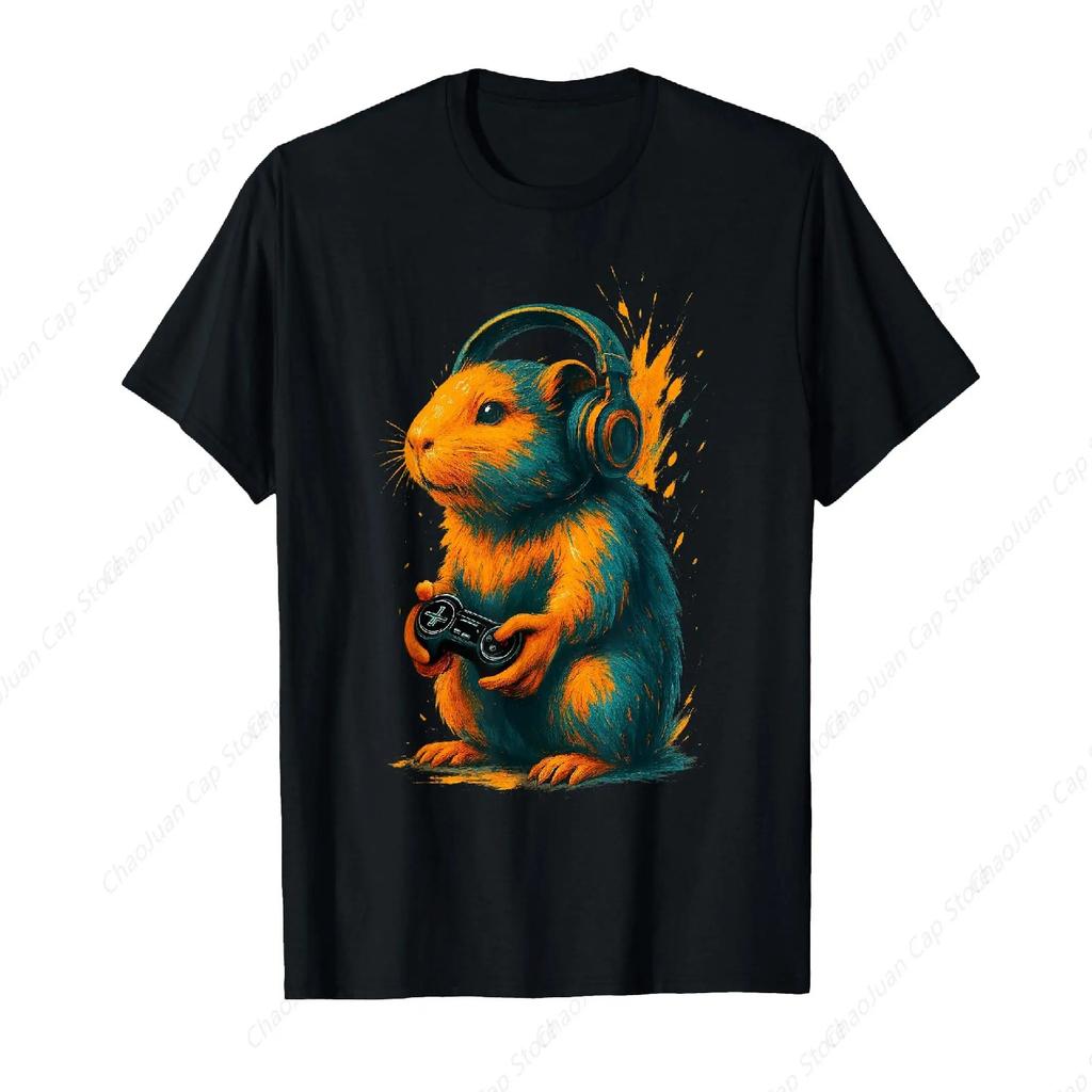 Capybara Gamer Art – Funny Rodent with Controller & Headset T-Shirt Unisex Summer Streetwear Tops Mens T Shirt Ropa Hombre
