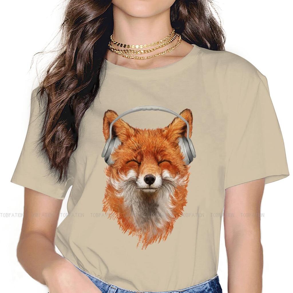 Smiling Musical Fox Womens Tshirt Meme Design Girls Graphic Tees 5xl Cotton Female T Shirt Funny Fashion Gift
