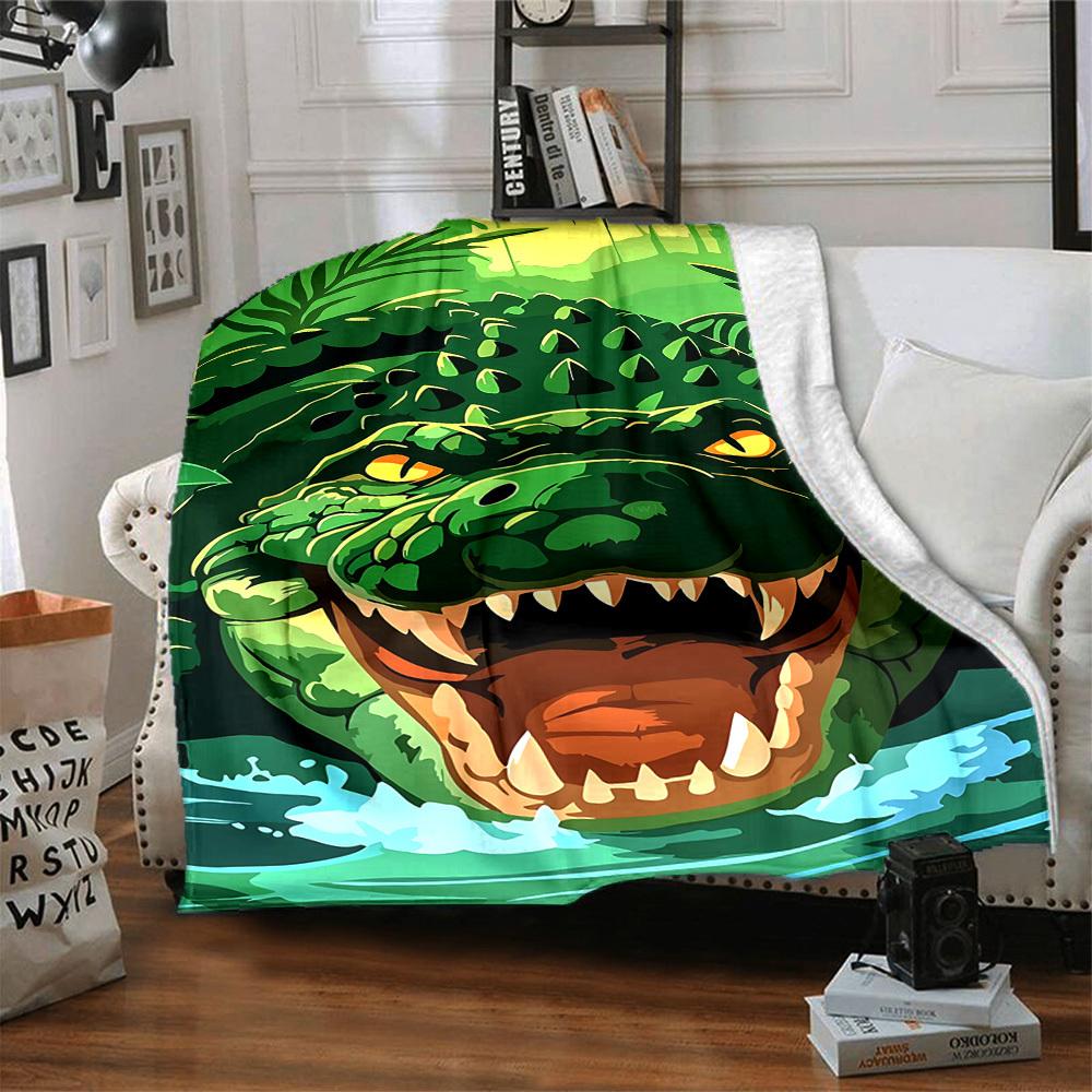 1pc Crocodile Print Blanket Lightweight Flannel Blanket Throw Blanket For Sofa, Bed, Travel, Camping, Livingroom, Office yy251015134