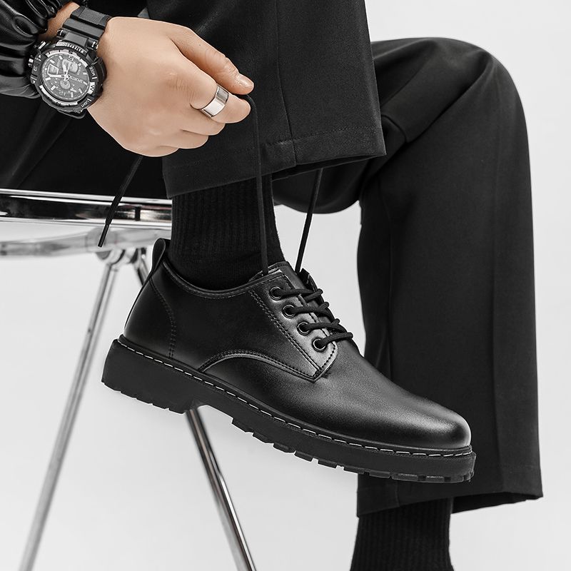 Мужские кожаные туфли с черным круглым носком и толстой подошвой, удобные, по низкой цене, новинка, элегантные, высокого качества, модные 2025, мужская повседневная обувь