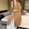 Women's Double-Faced Wool Overcoat with Tie Waist - Extra Long Lapel, Autumn/Winter.