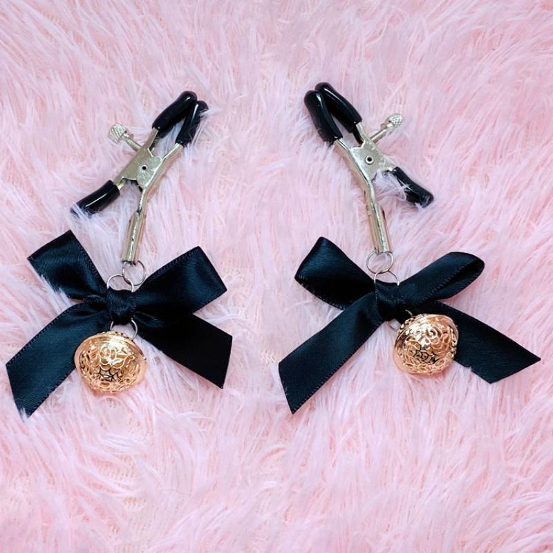 New Adjustable Nipple Clamps With Black Bow And Hollow Golden Bell Perfect For Couple Intimate Play Bedroom Cosplay