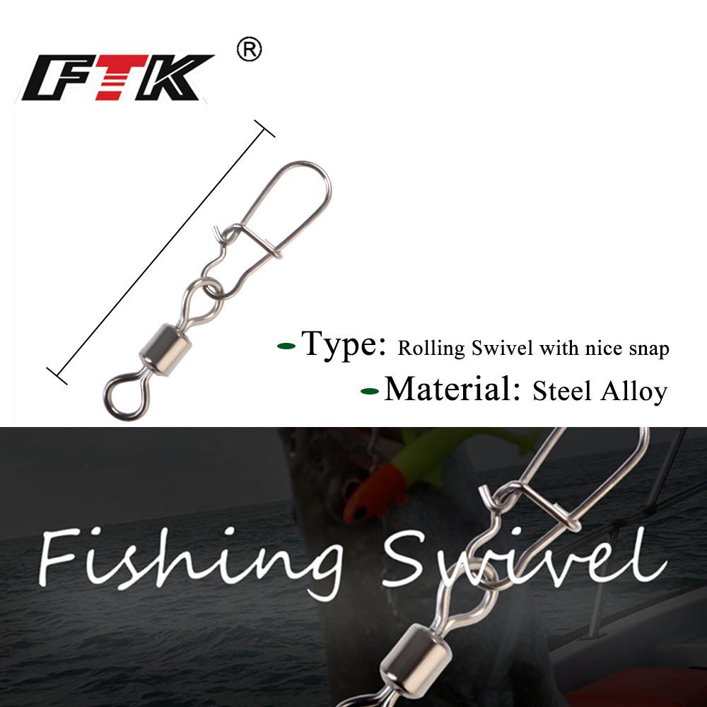 FTK 10PCS Pike Fishing Accessories Connector Pin Bearing Rolling Swivel Stainless Steel Snap Fishhook Lure Swivels Tackle