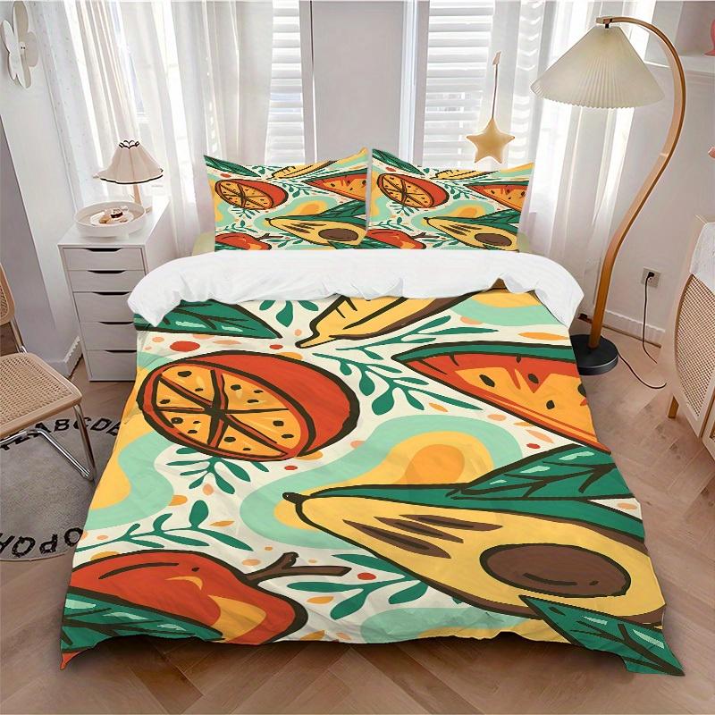 3pcs Fruit Salad Avocado Soft and Comfortable Breathability, Bedding Set, Machine Washable, Suitable for All Seasons160