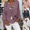 Women's Cotton And Linen Print Casual V-Neck Large Size Print Shirt Tops
