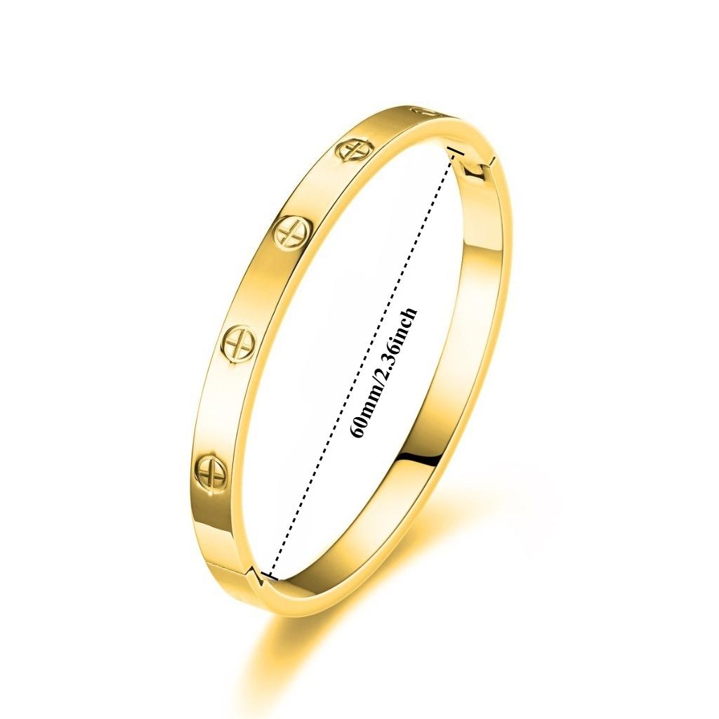 Elegant Gold Color Snap Bracelet Stainless Steel Cross Threaded Bangle Luxe Feel Women's Jewelry (60mm Inner Diameter)