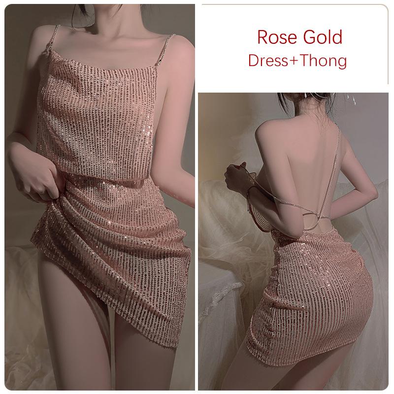 Womens Pajamas Hot Lingerie Sequin Design Backless Super Sexy Mini Club Nightgown Women