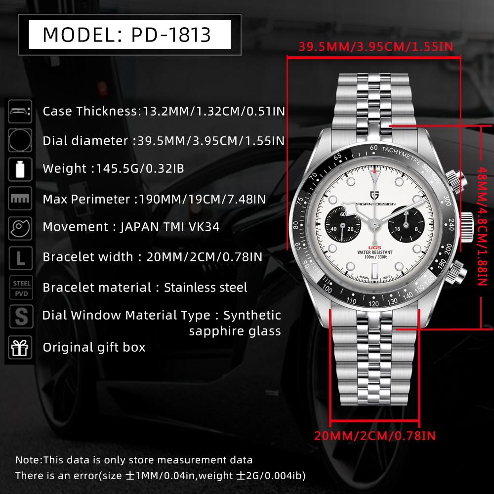 PAGANI DESIGN BB Panda Chronograph Sport Men's Quartz Watches New Stainless steel bracelet 100M Waterproof Wrist watch Men