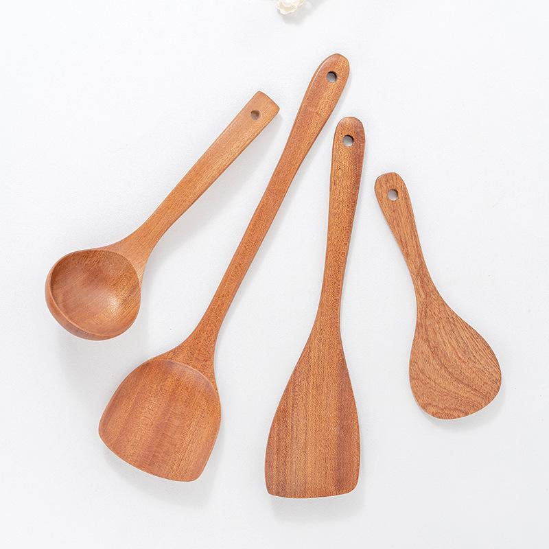 Набор кухонных ложек из черного дерева: Лопатка с длинной ручкой, лопатка для жарки, набор кухонных принадлежностей.