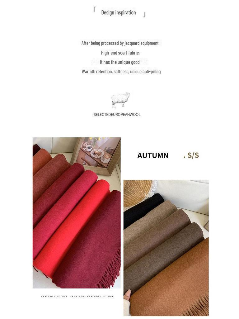 Women's Winter Japanese & Korean Solid Color Shawl - Premium Imitation Cashmere, Custom Logo, Long Autumn/Winter Scarf