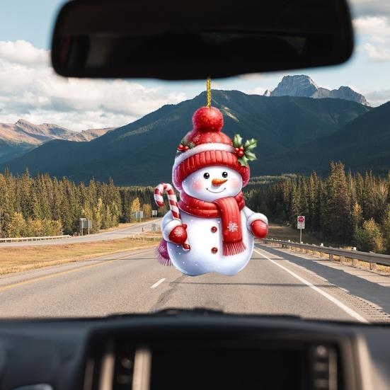 Snowman Pendant Christmas Tree Ornament with Lanyard Easy To Hang Adorable Acrylic Flat Car Interior Decoration Pendant