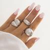 Fashion Brown Stone Irregular Opening Rings Set for Women Luxury Gold Color Wrinkled Lines Finger Rings Personality Wear Zircon