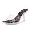 Summer New Transparent Crystal Heel Cool Slippers Women's Color Fashion Car Model Catwalk Large Size High Heels