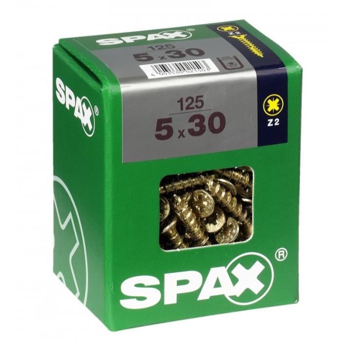 Vis - SPAX - Tête fraisée - Acier - Diam. 5 mm - Long. 30 mm - Lot de 125