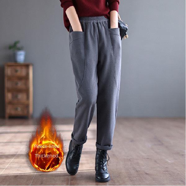 Женские ретро-шаровары с подкладкой из японского бархата и карманами на осень/зиму 2025 года