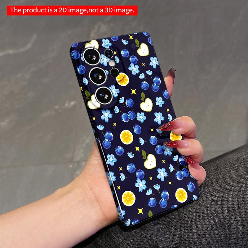 2DFlat Samsung phone case Blue Berry Flower Lemon Pattern Phone Case Applicable to Galaxy S22 S23 S24 S25ULTRA S26 A12 A13 A14 A15 A16