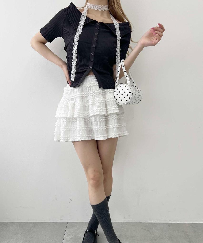 WEGO PHILLY Button Short Sleeve Size Charcoal Off-the-Shoulder Top, Cute, Girly, Women's, F,