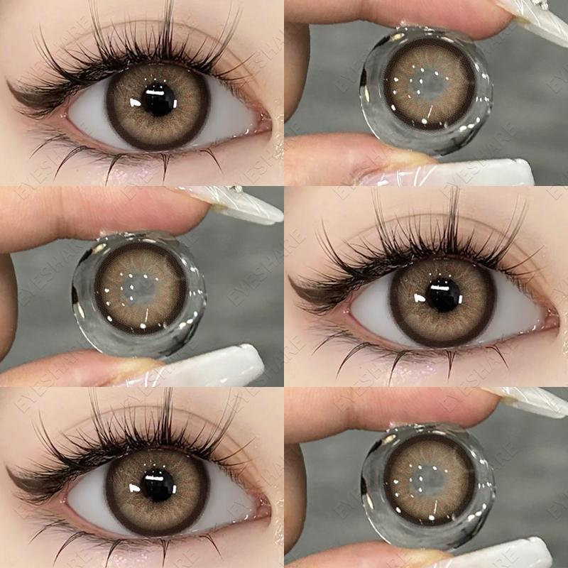 2Pcs Natural Green Colored Contacts Blue Lenses Korean Brown Eye Contacts Yearly Lens Makeup Gray Pupils Use for Eye