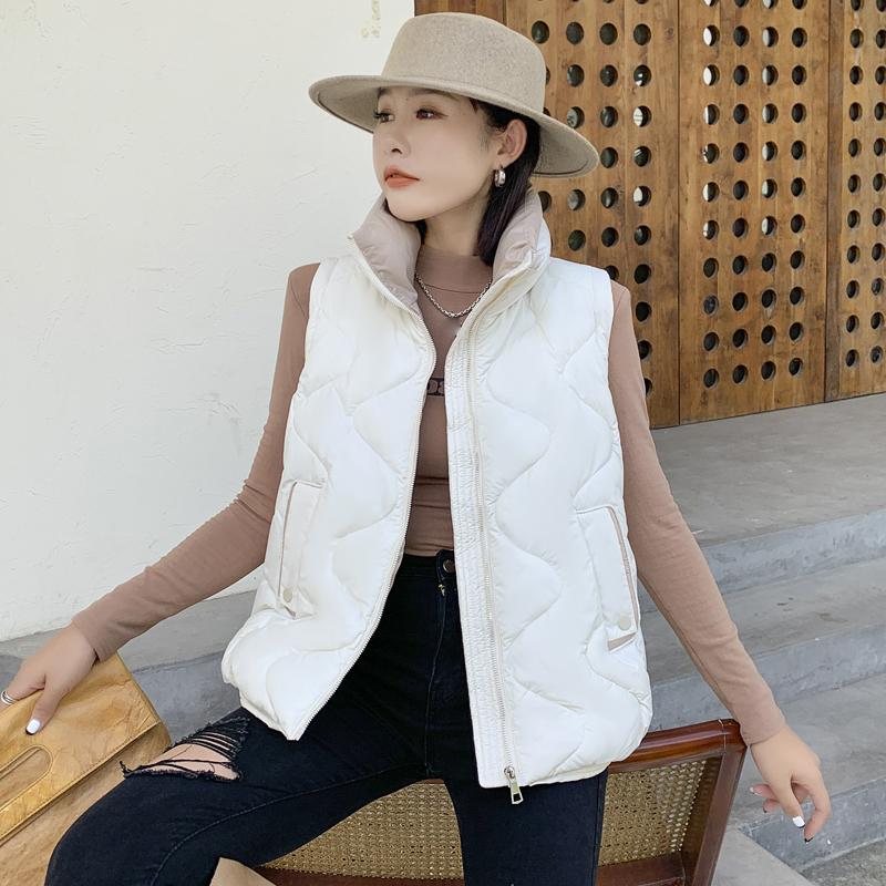 Женское осенне-зимнее пальто с воротником-стойкой, однотонное пальто без рукавов с большим карманом на молнии, свободный теплый хлопковый жилет