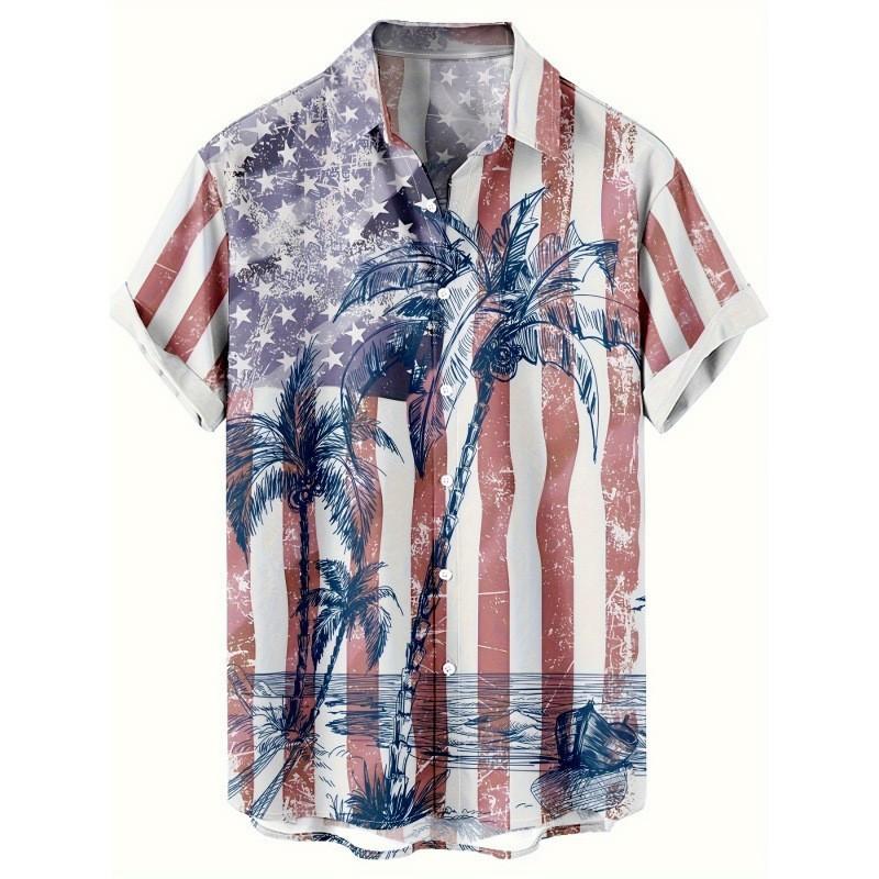 Popular Creative Element Shirt 1D Digital Printing Trend Loose Short Sleeve Shirt Tropical Hawaiian Shirt