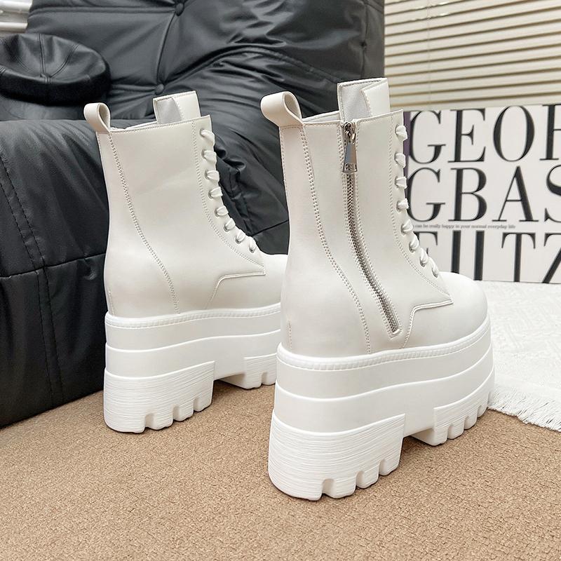 Мода 17 СМ, 13 СМ Женские Ботинки на Платформе Повседневная Уличная Обувь Массивные Простые Ботильоны на Шнуровке Крутые Ботинки для Вечеринки в Ночном Клубе Черные