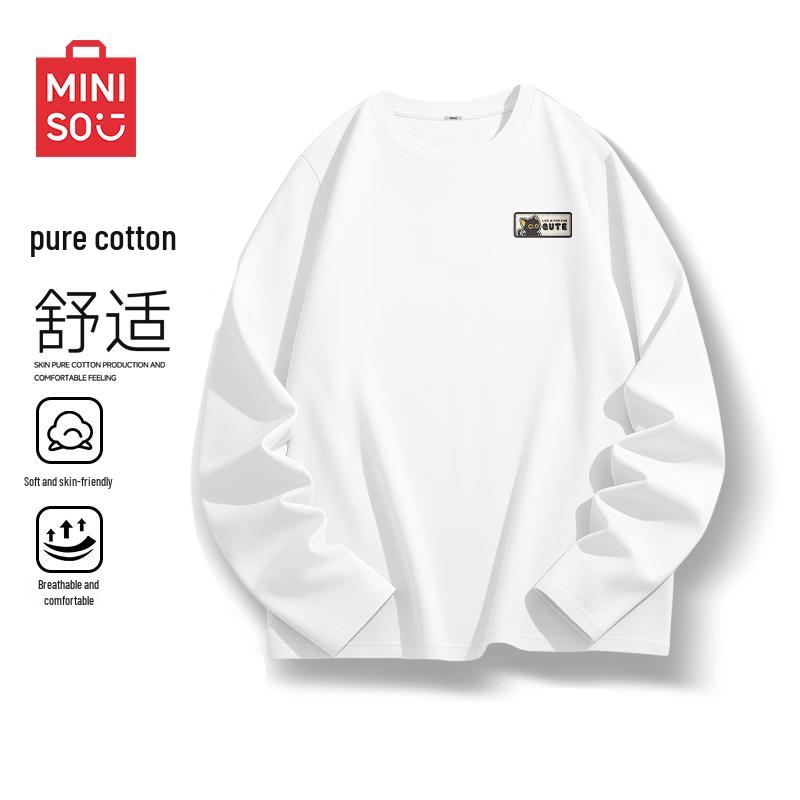 MINISO Мужская футболка с длинными рукавами из чистого хлопка