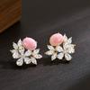 Gilt Flower Full Diamond Stud Earrings White Peach Powder Rouge Screw Oval Egg Surface Three-Dimensional Flower Wrap Earrings Earrings