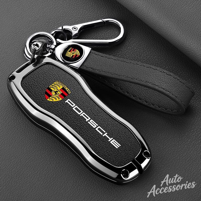 hbcr1 Metal Leather Car Key Case Cover Key Protect Shell For Porsche Macan Cayenne 718 Cayman Boxster Panamera 911 Accessories Sticker