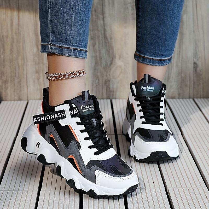 Женские нескользящие термостойкие водонепроницаемые массивные кроссовки на шнуровке с цветными блоками на толстой подошве