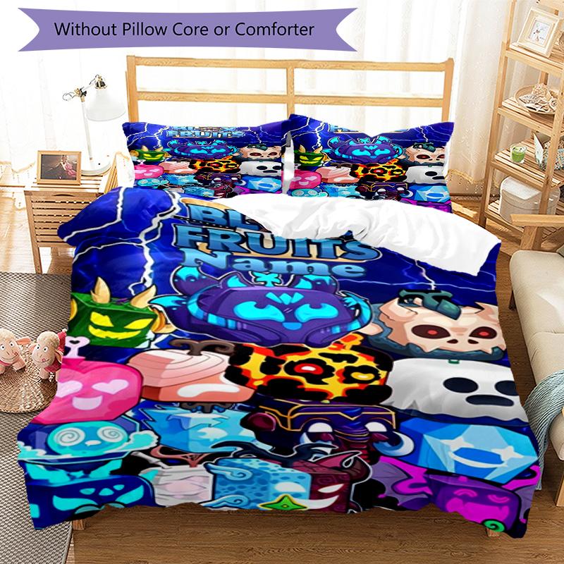 3pcs Custom Name Blox Fruits Bedding Set Duvet Cover Closure Includes 1 Duvet Cover & 2 Pillowcases, Soft and Comfortable for All Seasons.