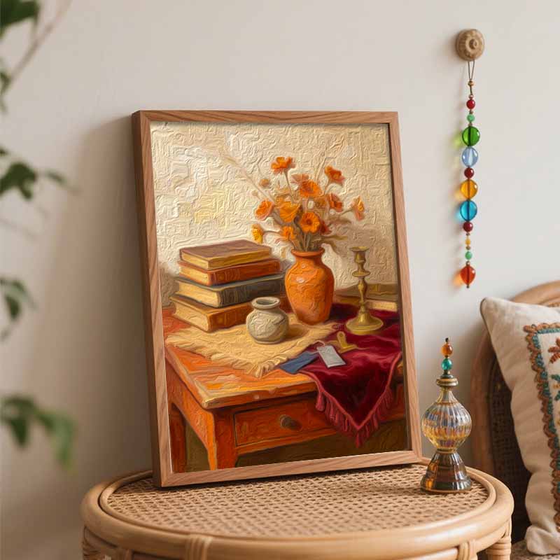 Цифровой набор для рисования маслом для DIY домашнего декора с вазой с цветами ромашки книгами и винтажным подсвечником эстетичное настенное искусство