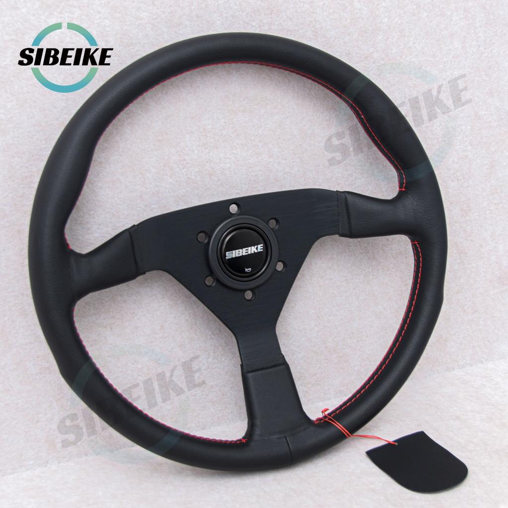 SIBEIKE Montecarlo Style Leather Steering Wheel 14inch JDM Modified Car Sports Racing Steering Wheel