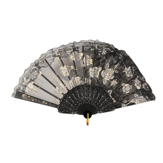 Складной веер с кружевной розой, винтажный, легкий, портативный, летний, ручной, украшение для танцевального представления, аксессуары для вечеринок