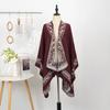 Printed Cape Knitted Sweater Women'S Simple Printed Shawl Jacket Large Size Split Design Scarf