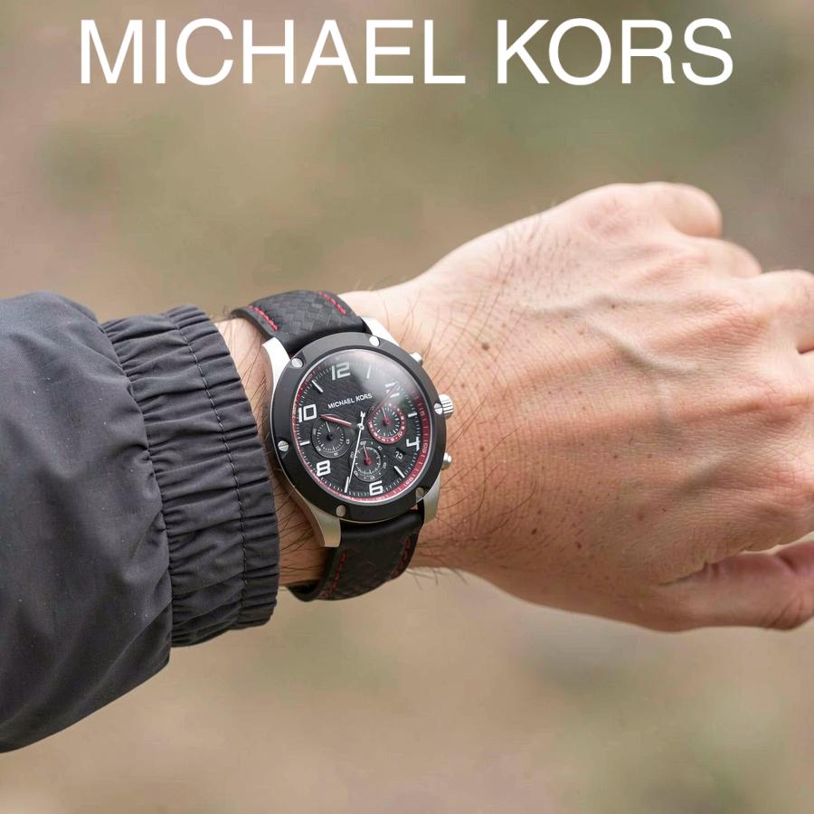 MICHAEL KORS Caine Men's Quartz Chronograph Watch Black Dial Silicone Strap 45mm MK8475
