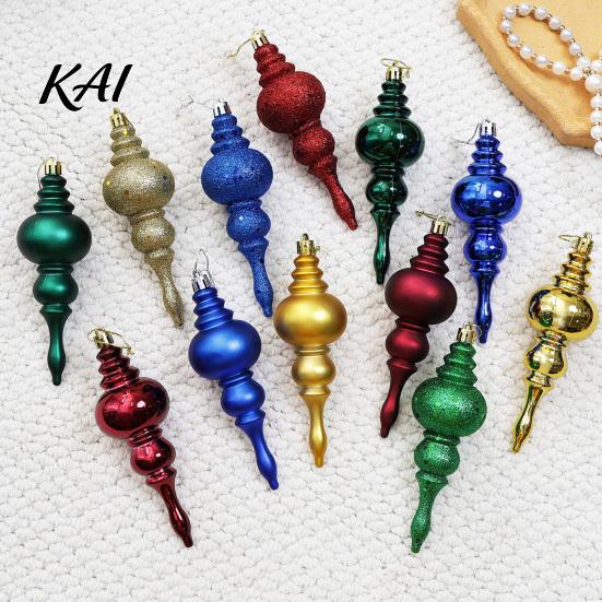 Shatterproof Plastic Holiday Baubles 6 Pcs Finial Drop Christmas Ornament, Glitter Vintage Style Gourd Ornaments Tree Decoration for Hanging