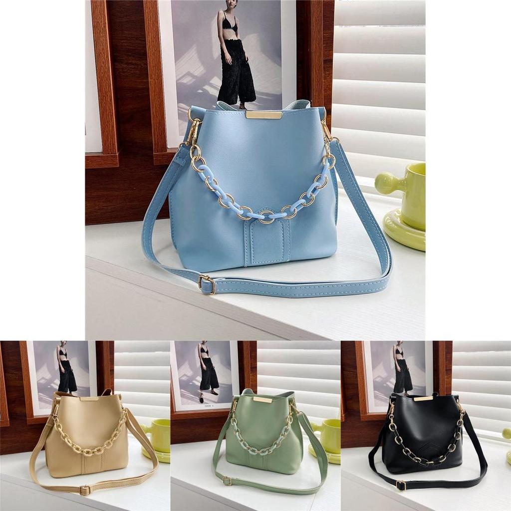 Chic Khaki Green Blue Black Yellow Brown Pu Material Women's Bucket Bag For Spring
