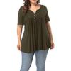 Women's Plus Size Tunic Top Summer Short Sleeve V-Neck Button Up Shirt Casual Loose Fit Flowy Blouse for Beach Office Party Daily Wear