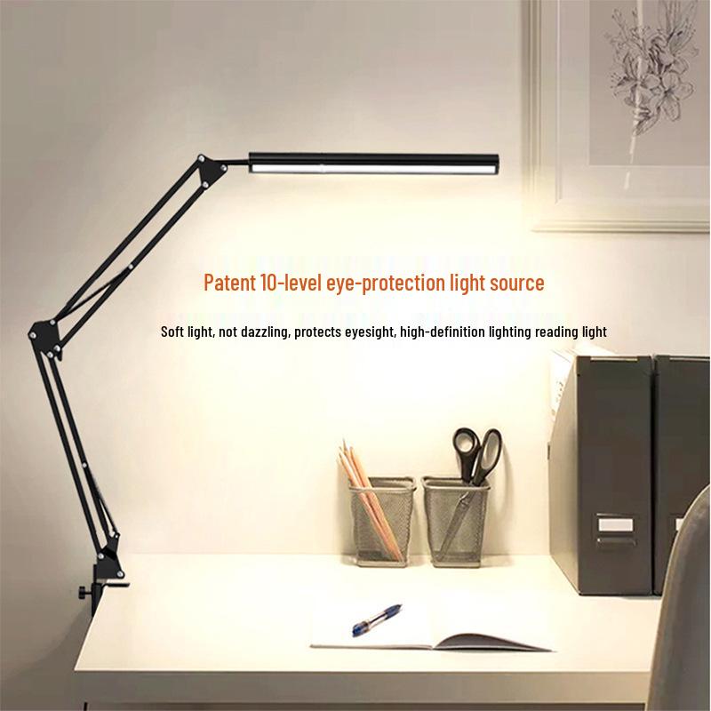 Светодиодная складная настольная лампа с дистанционным управлением и длинным плечом, с защитой глаз для освещения учебы или общежития, питание от USB, с клипсой