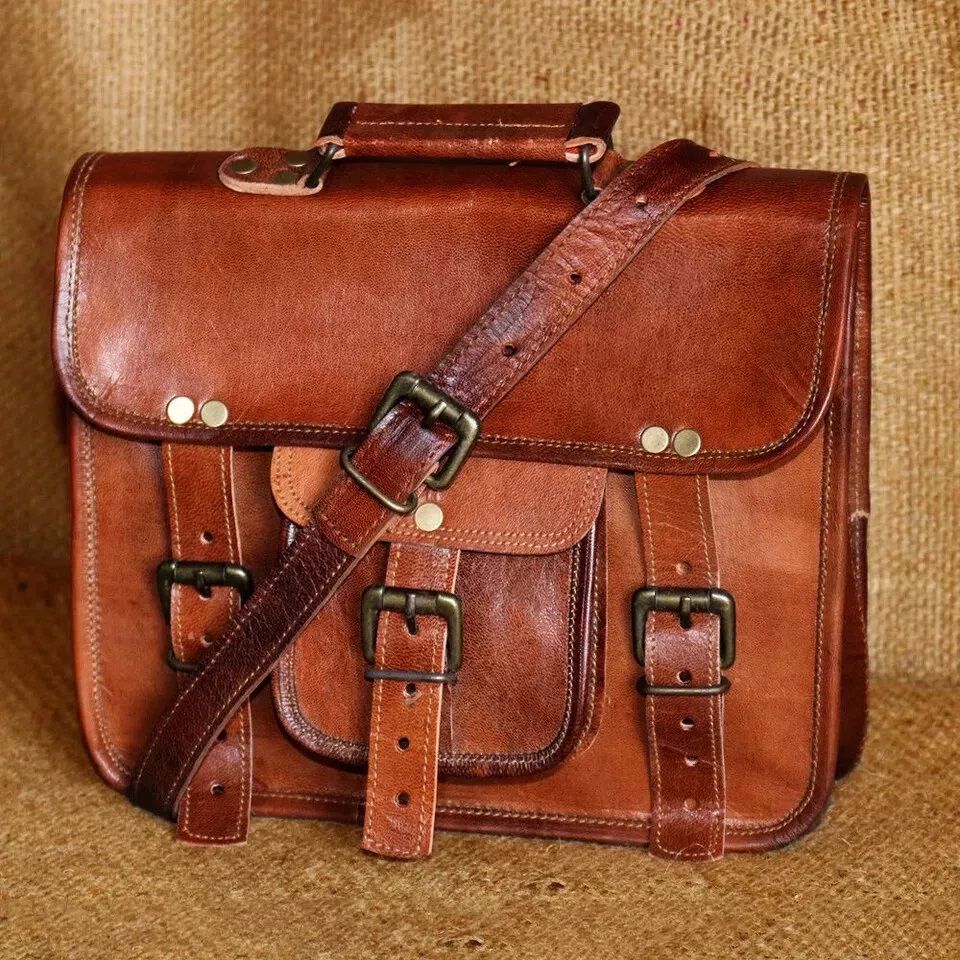 Мужская сумка-мессенджер из натуральной кожи ручной работы в винтажном стиле для ноутбука