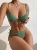 2025 Женский европейский и американский рубчатый купальник бикини - Однотонный, Сексуальный летний купальник