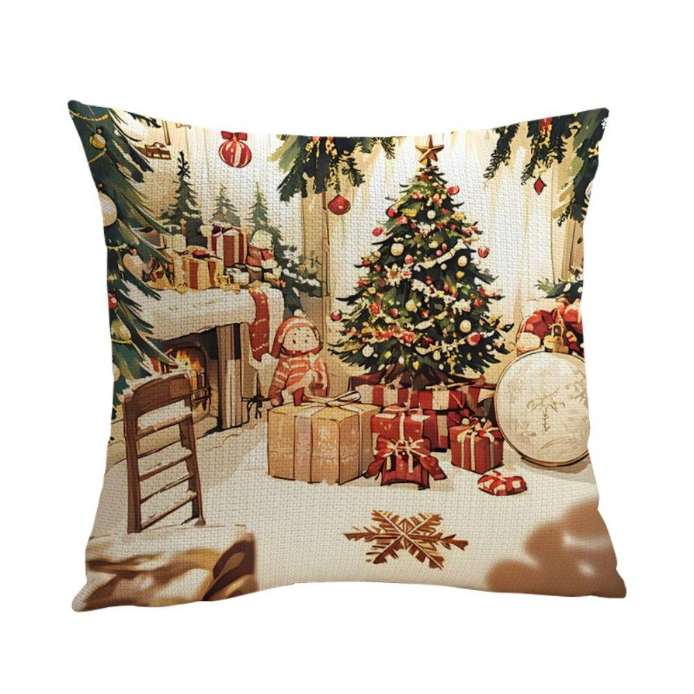 Flax Christmas Cushion Cover Luxury Xmas Throw Pillow Case Merry Christmas Pillow Cover  Bed